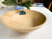 John Daniel - Bowl, Unfinished Poplar, 11″ X 5″. Wood came from a recent raffle and the void is filled with Total Boat TableTop Epoxy with blue powder.