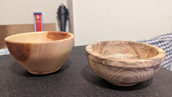 Neal Stublen - The bowl on the right is hackberry finished with Odie's Oil. The bowl on the left might be date (he’s not certain) finished with walnut oil.